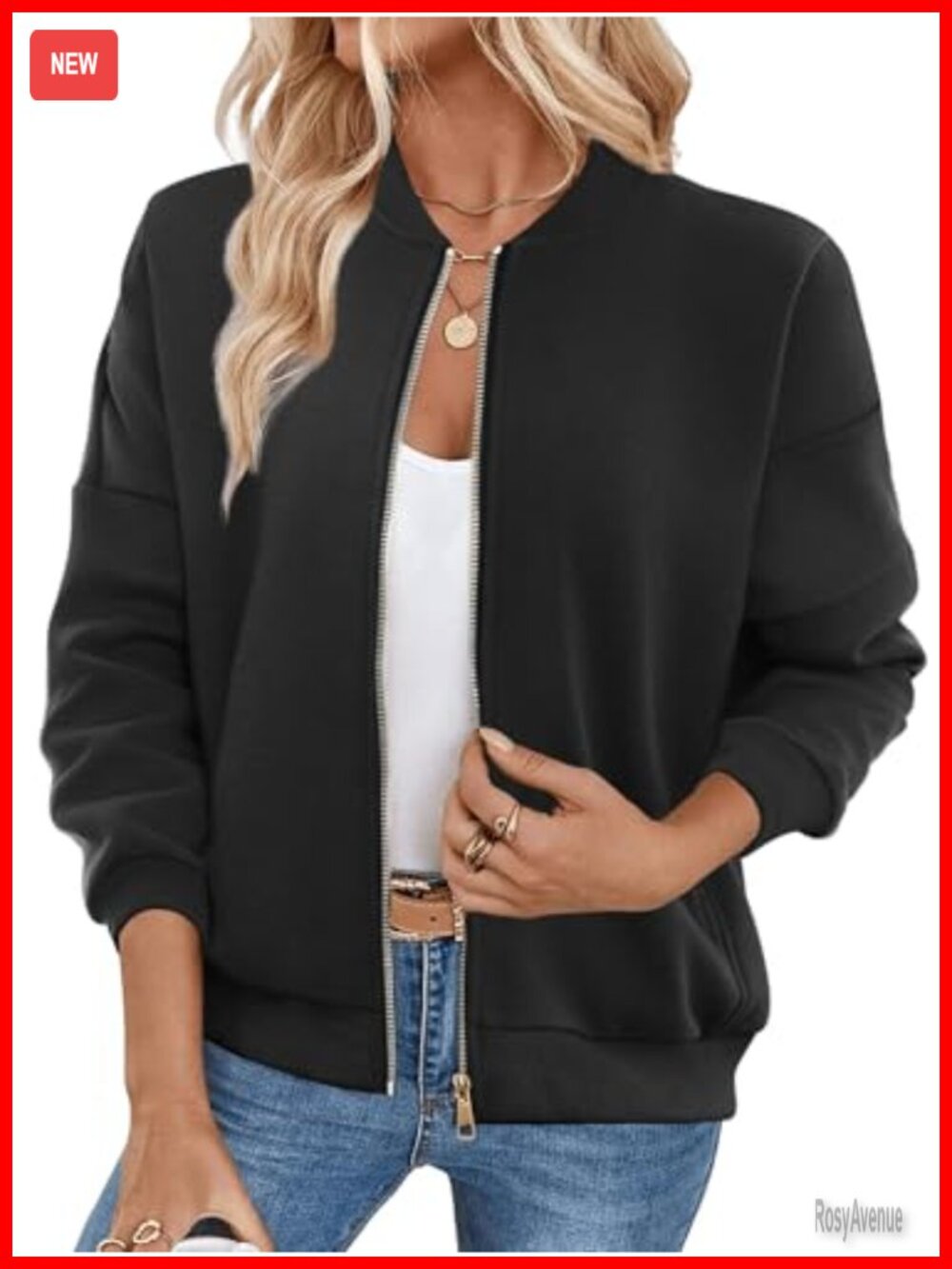 Women's Zip Up Fleece Sweatshirt with Pockets Long Sleeve Crew Neck Loose Fit